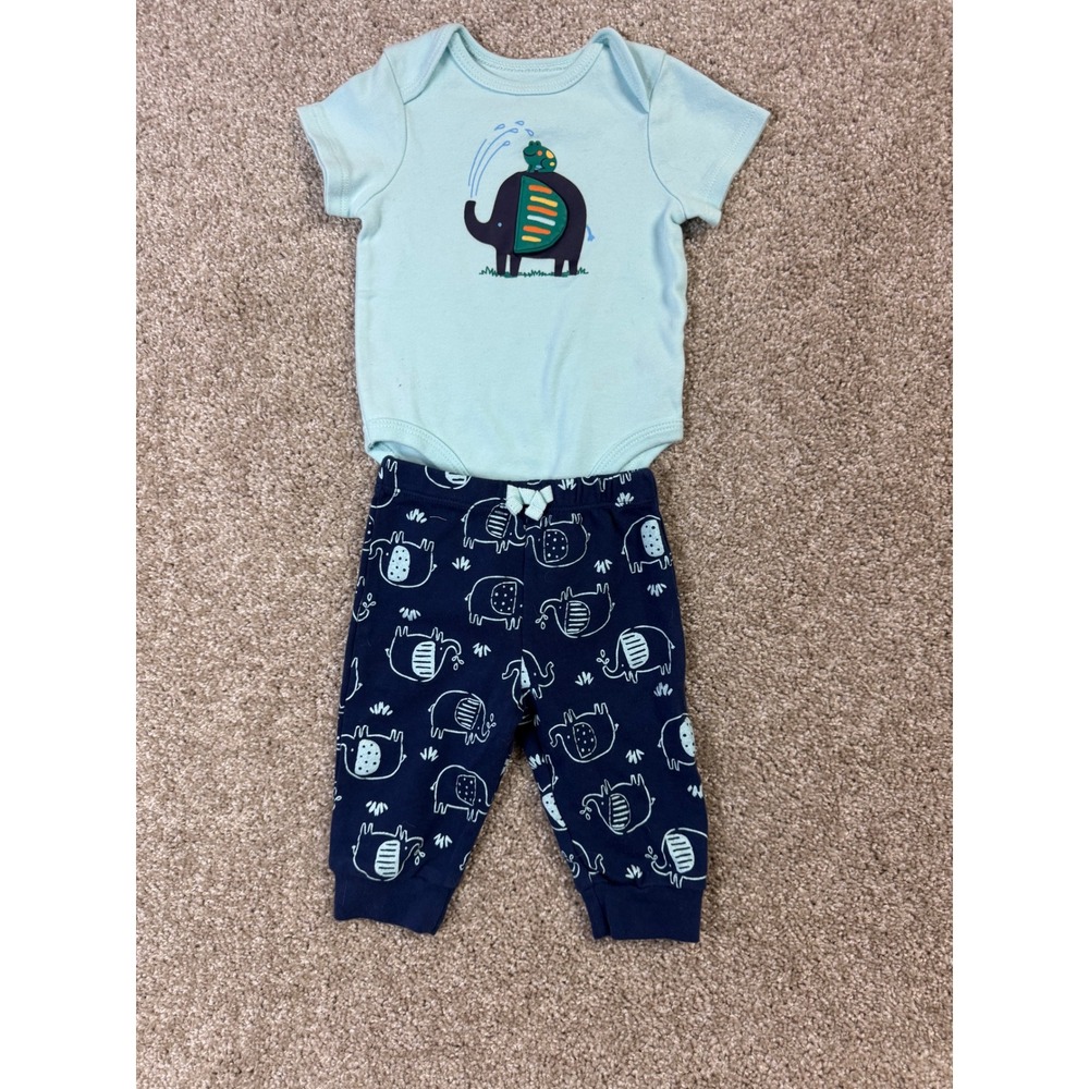 Little Me Baby Boys Elephant Frog Bodysuit and Pants Set Blue 6 Months